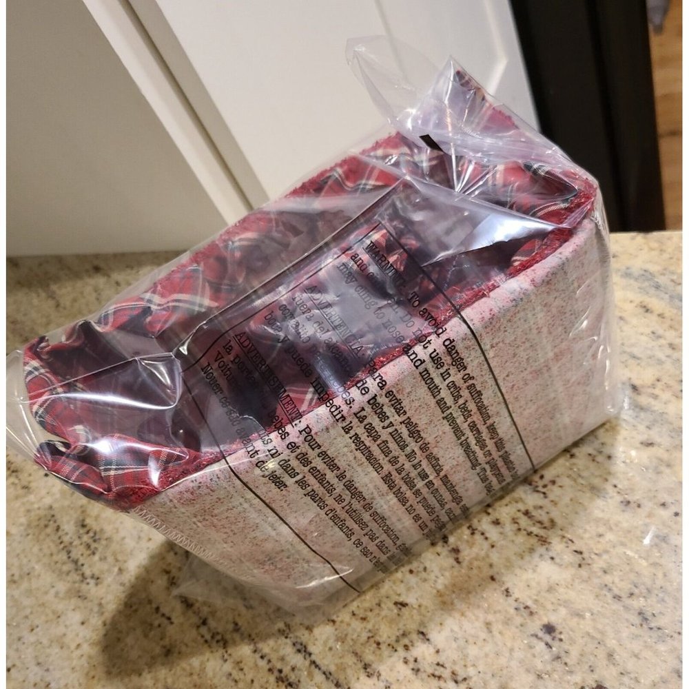 Set of 3 Longaberger  Basket Liner Red Green Plaid & Plastic Liner - Picture 6 of 6